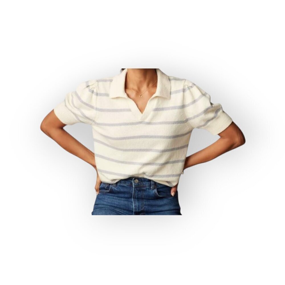 Johnnie O Gigi Lightweight Polo Sweater XL Blue White Striped Cotton NWT